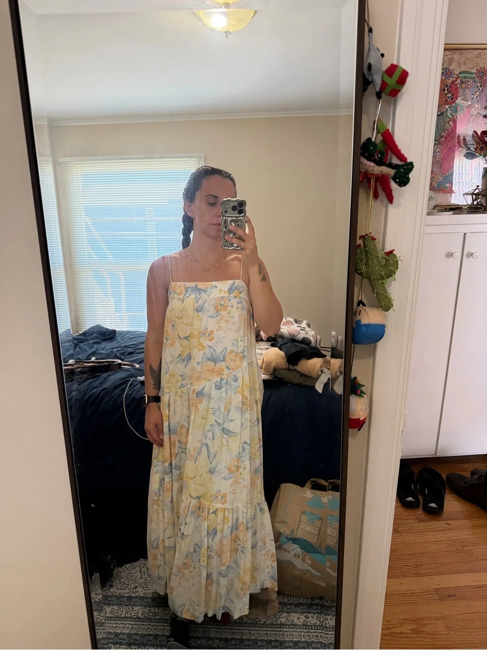 Abercrombie linen blend Maxi Dress in Pastel Yellow and Blue